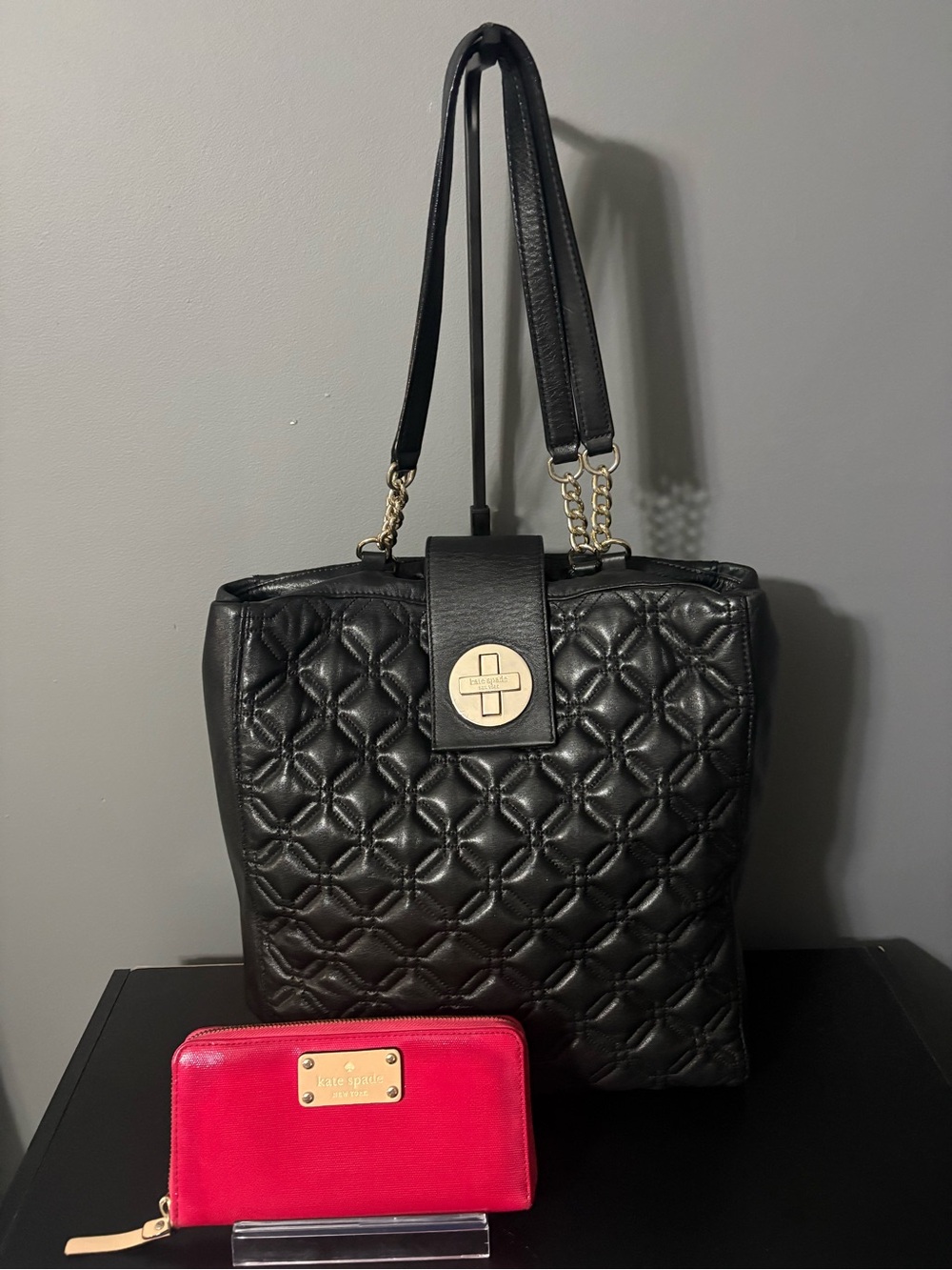 Kate Spade Quilted Leather Tote & Matching Hot Pink Zip Wallet Set
